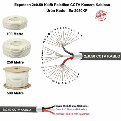 Ex-2050KP Derin Expotech 2+1 Kılıflı Poletilen CCTV Kamera Kablosu Kaliteli