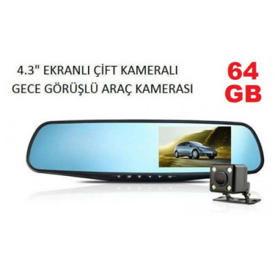 Dikiz Aynası Kamera 1080p Derin  Full Hd Çift Kameralı 64GB